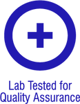 Blue icon with plus sign with text below that reads "Lab Tested for Quality Assurance"